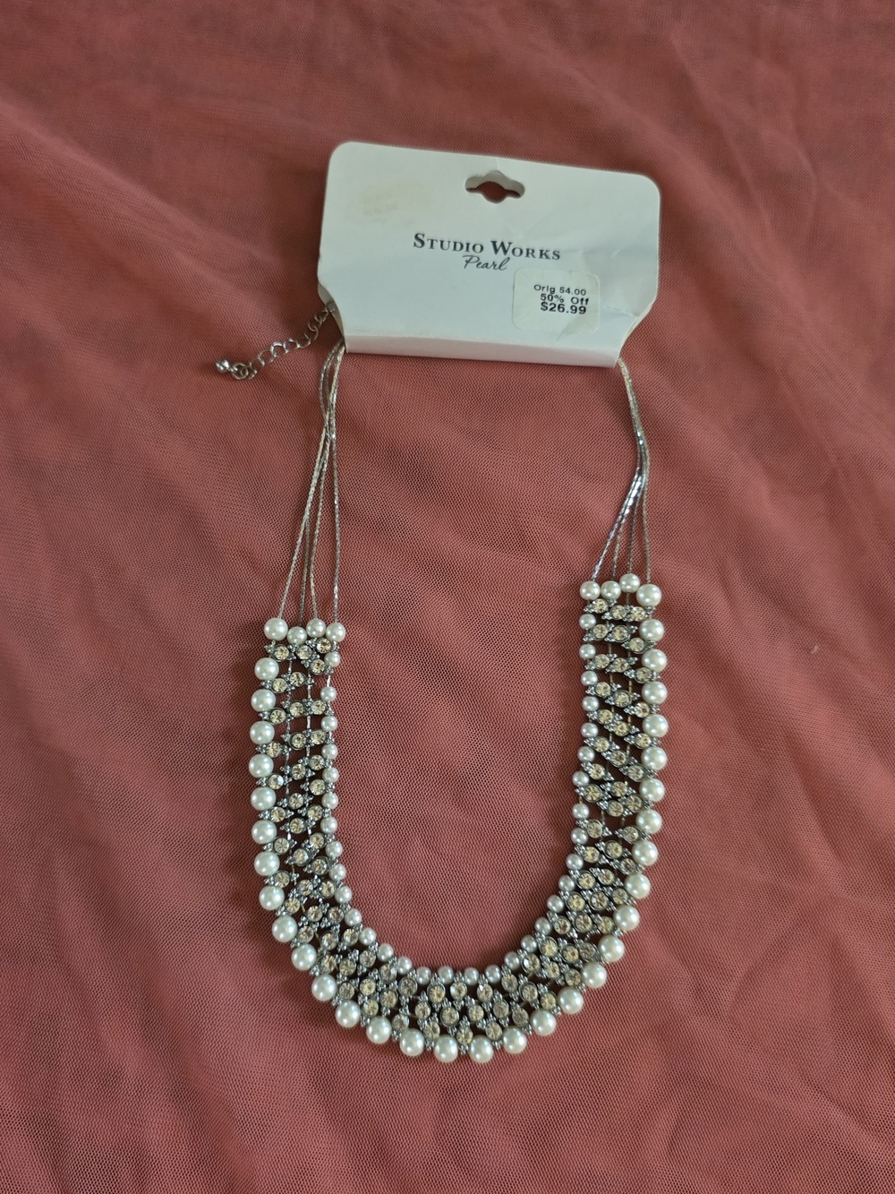 Studio Works Cream Faux Pearl and Silver Tone Multi-Strand Necklace